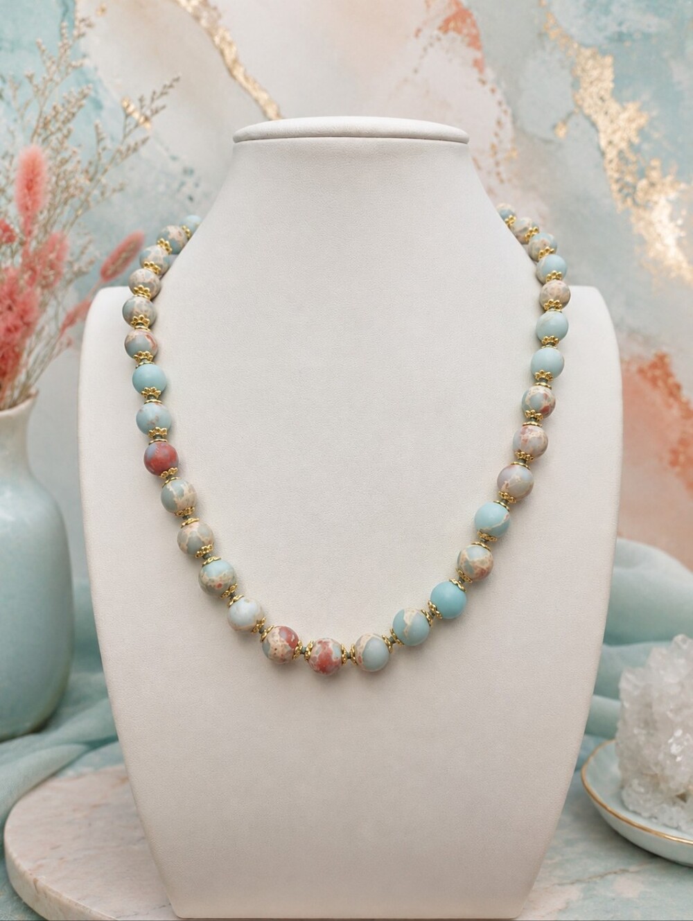 Impression Jasper Necklace Gold Accent 20 Inch Hand Knotted Aprilsplace